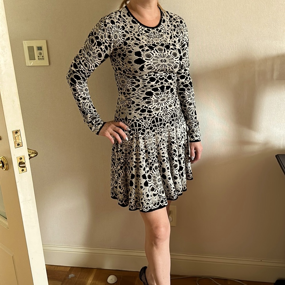 Alexander McQueen black and white dress, long sleeves